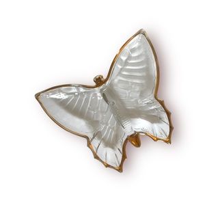 Vintage Glass Butterfly Dish with Gold Rim Accent